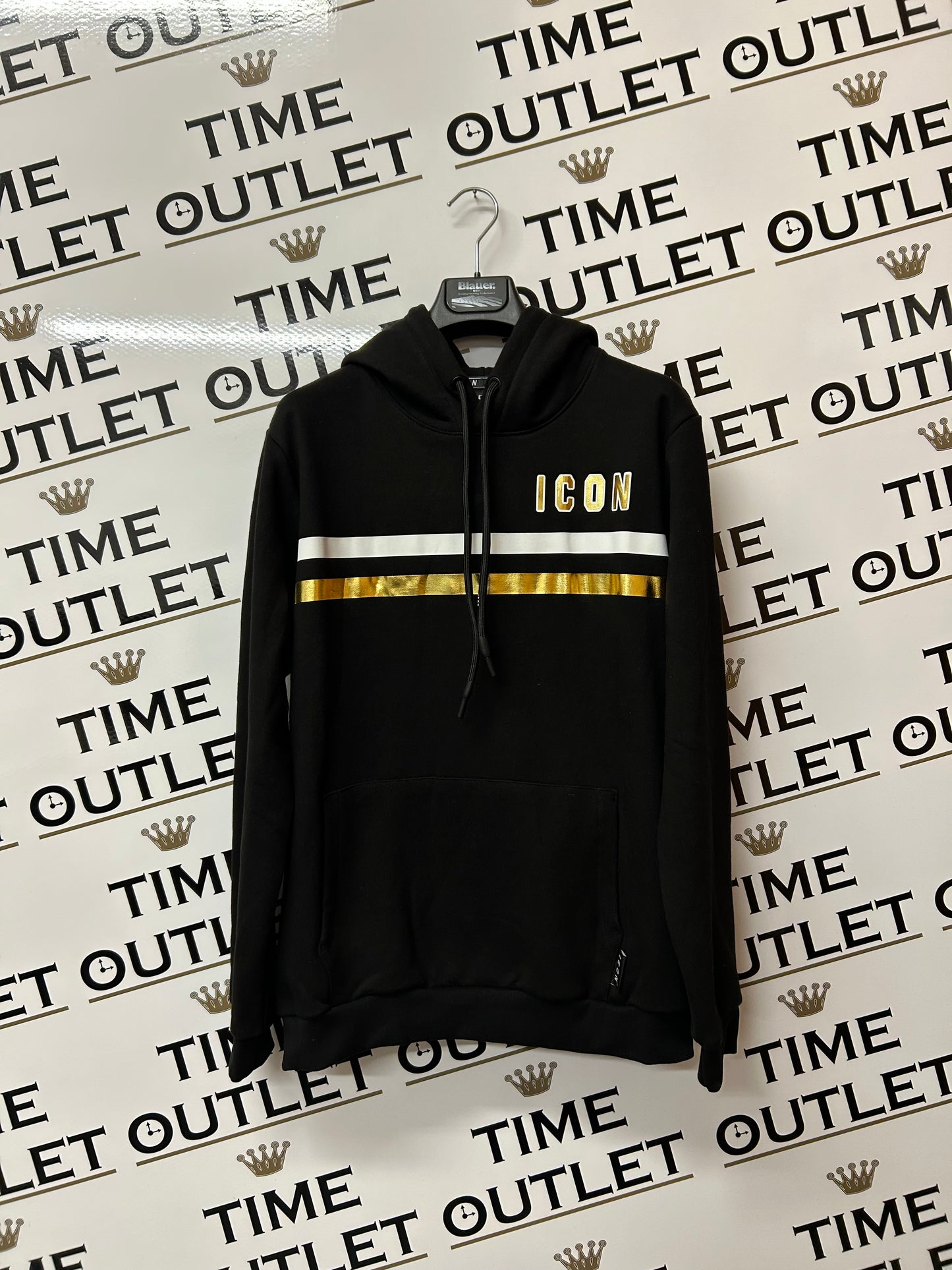 FELPA ICON CON CAPPUCCIO NERO E ORO