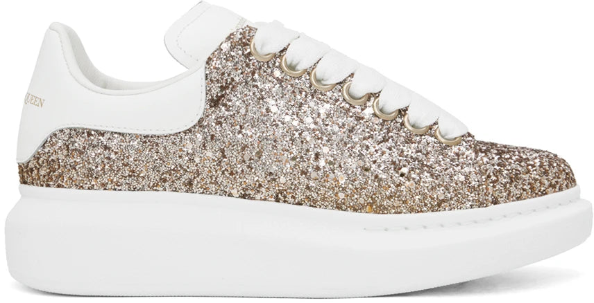 ALEXANDER MCQUEEN Sneakers oversize con glitter in oro rosa