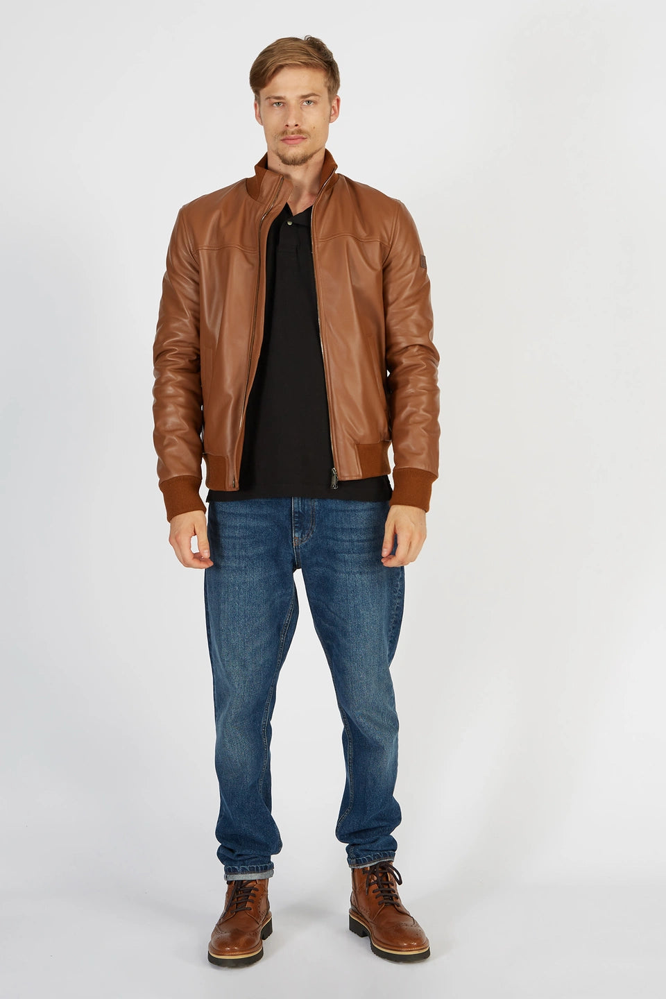 Giacca La Martina  in pelle con chiusura frontale a zip regular fit