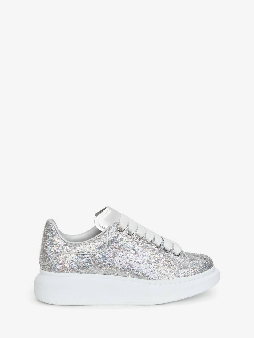 Sneaker Oversize Effetto Glitter da Donna in Argento/bianco