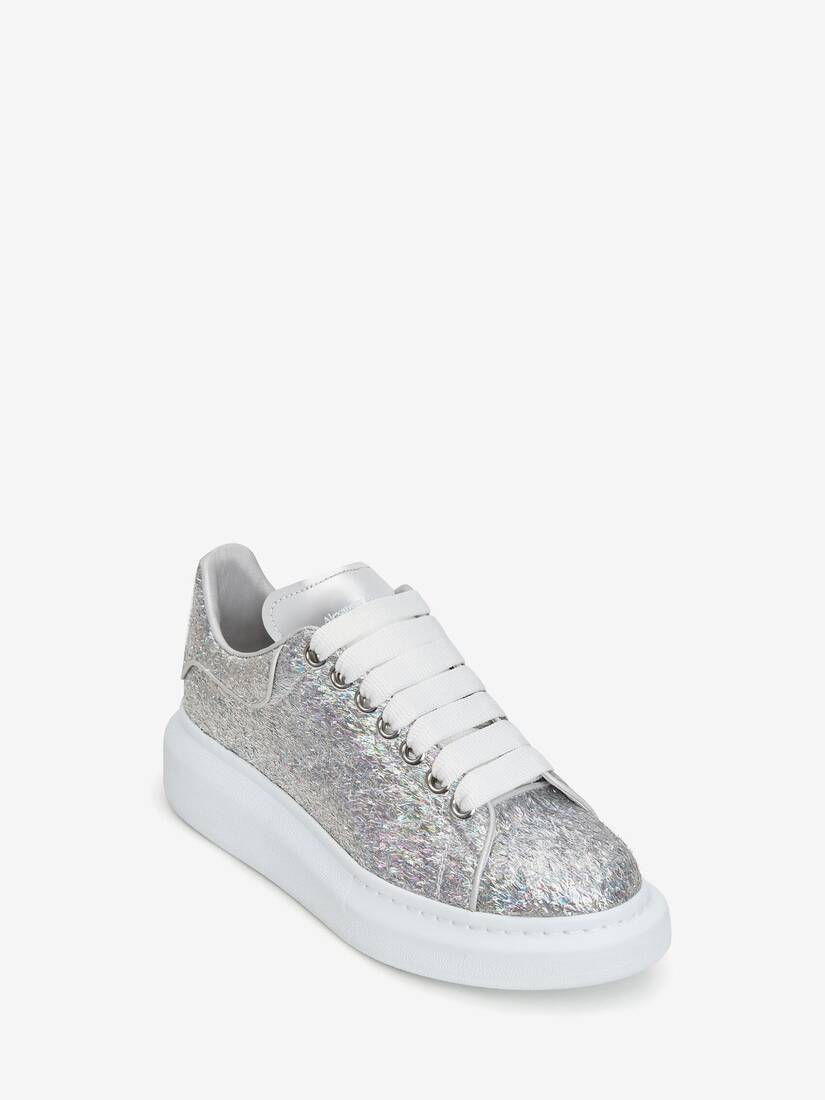 Sneaker Oversize Effetto Glitter da Donna in Argento/bianco